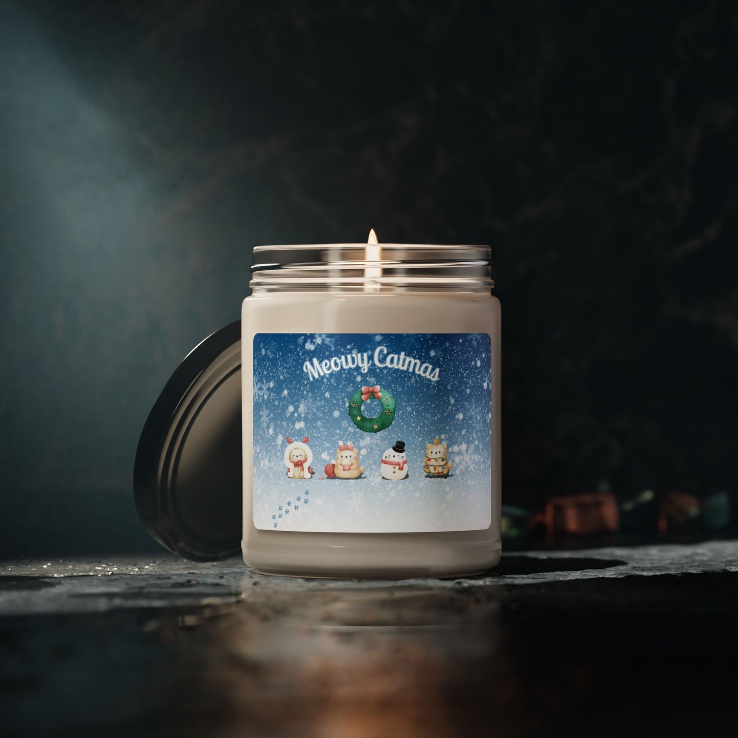 Soy Candle Meowy Catmas Design - Kittie Korner Printing LLC