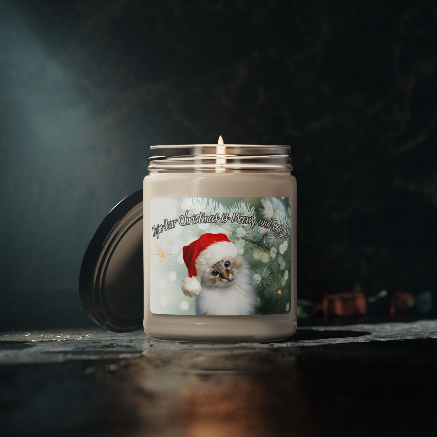 Soy Candle - Meowy and Bright Christmas Kitten Design - Kittie Korner Printing LLC