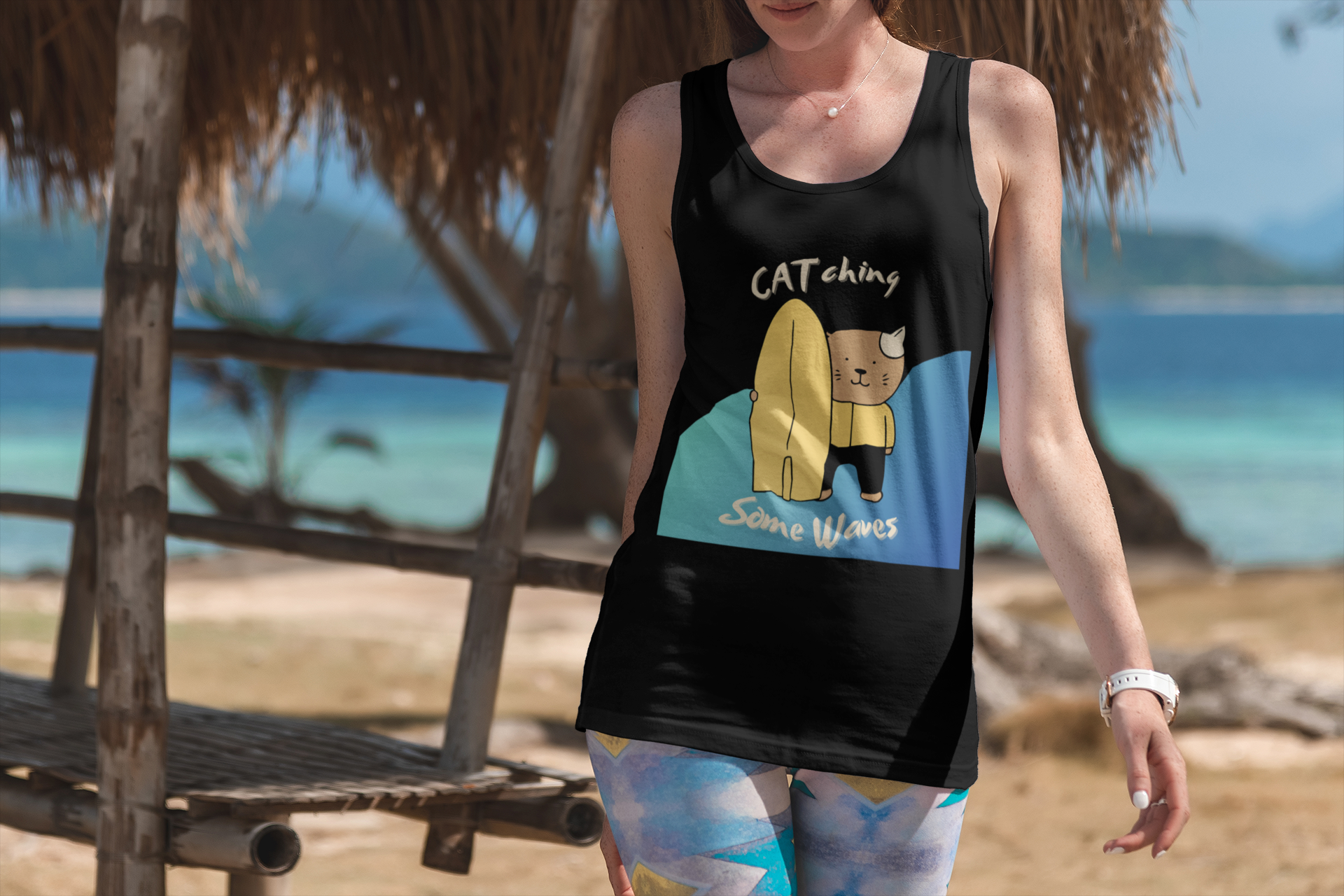 Catching Waves Surfing Cat Cute Tank Top