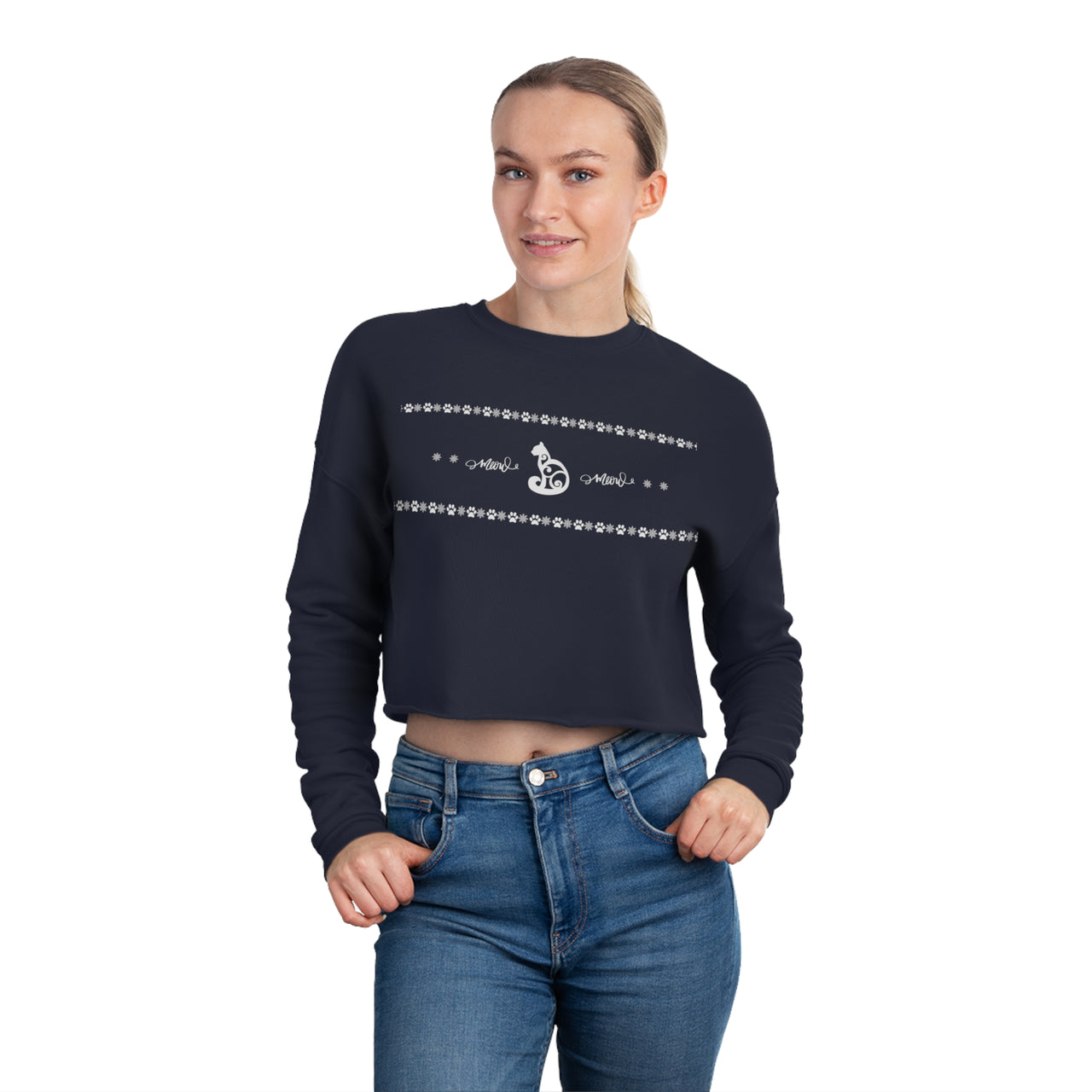 Women's Cropped Sweatshirt Snowflake Cat