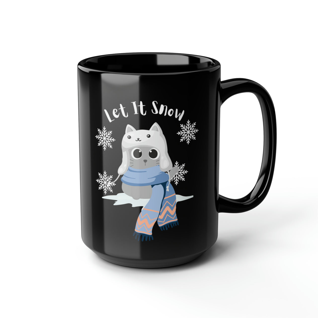 Black Mug, 15oz Let It Snow Holiday Cat Coffee Tea Cute Cat Mug