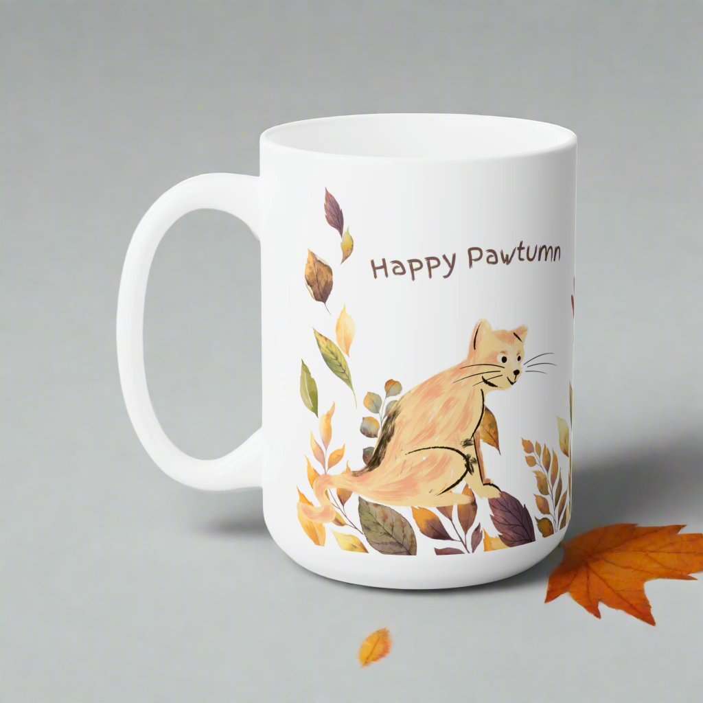 Autumn Cat Mug, fall leaves, halloween