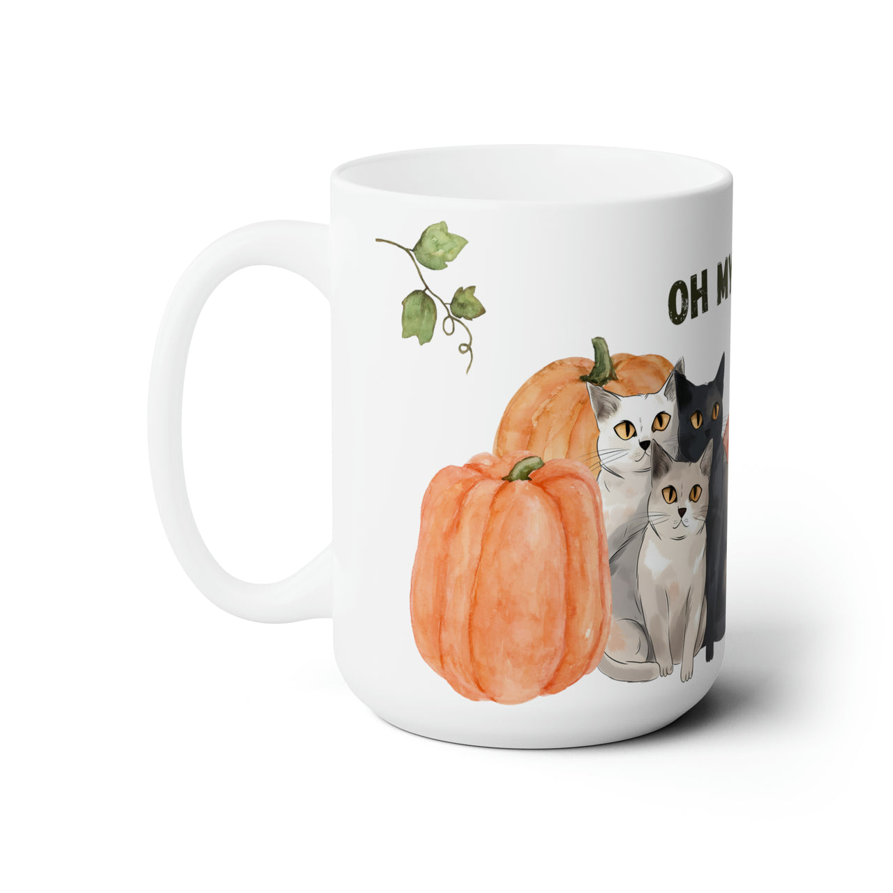 Oh My Gourd Halloween Funny Cute Cat Pumpkin Ceramic Mug 15oz