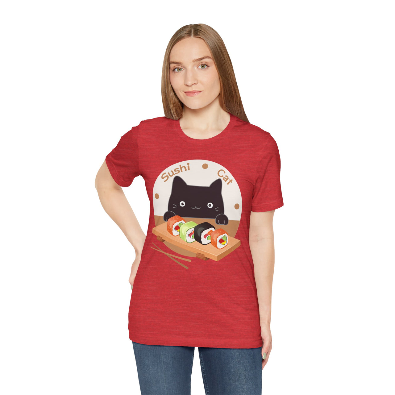 Funny Cat Shirt for Men and Women Short Sleeve Tee Cute Sushi Cat