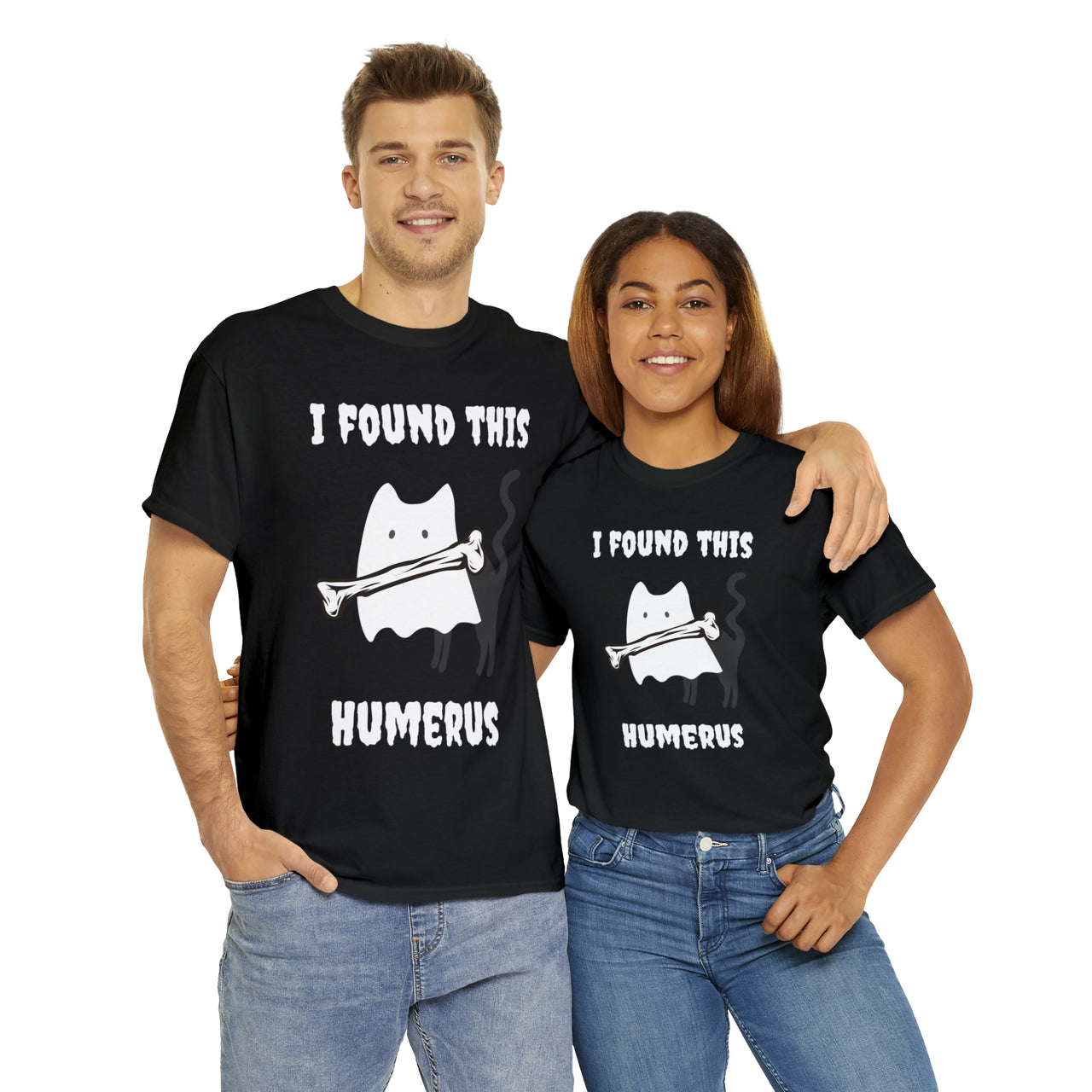 Humerus Halloween Mens and Womens Funny Cat Shirt Unisex Heavy Cotton Tee