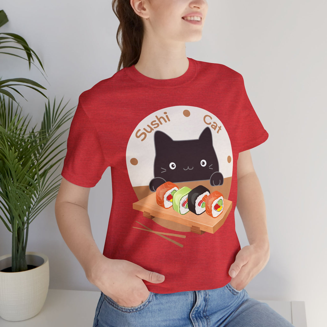 Funny Cat Shirt for Men and Women Short Sleeve Tee Cute Sushi Cat