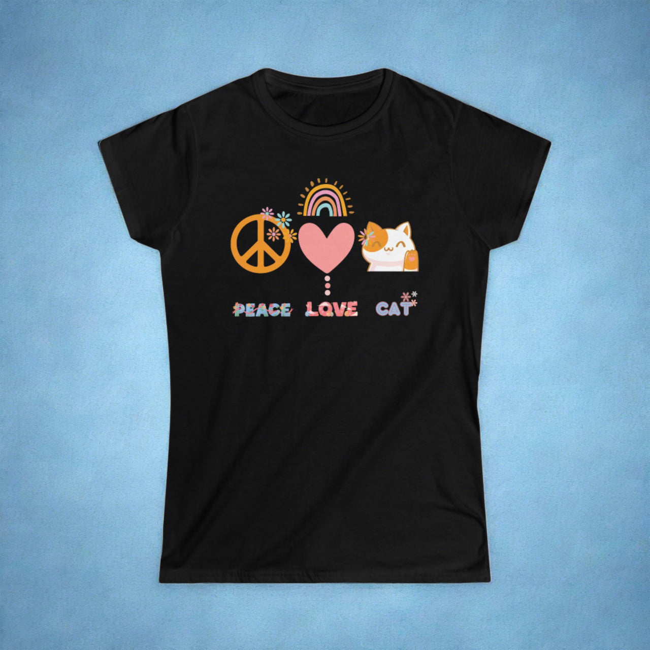 peace love cat women's cat t-shirt, cute cat shirt for women, cute cat t-shirt for teen girls