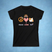 Thumbnail for peace love cat women's cat t-shirt, cute cat shirt for women, cute cat t-shirt for teen girls