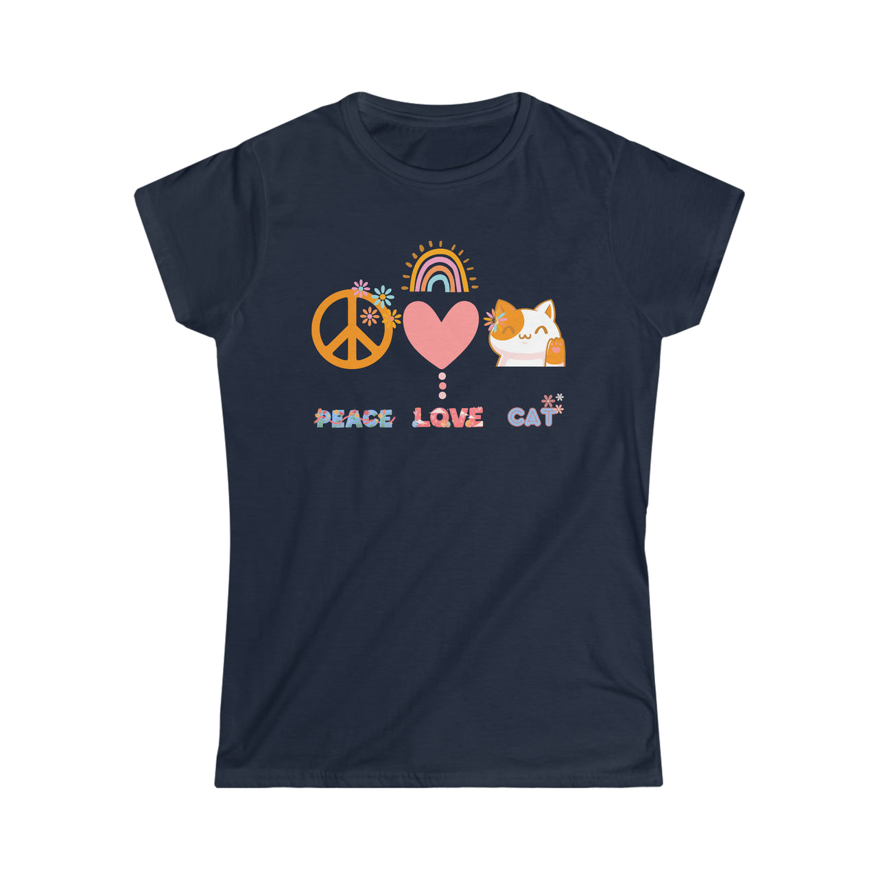 peace love cat women's cat t-shirt, cute cat shirt for women, cute cat t-shirt for teen girls