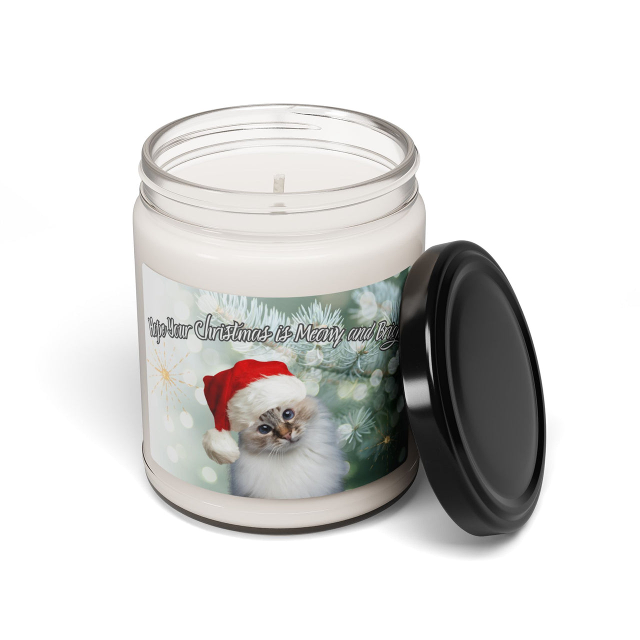 Soy Candle - Meowy and Bright Christmas Kitten Design