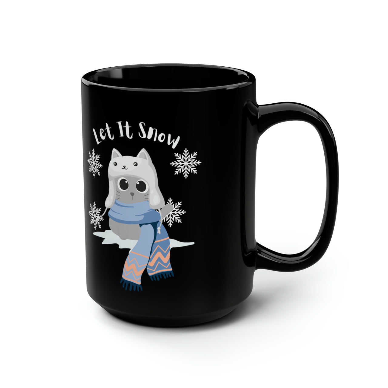 Black Mug, 15oz Let It Snow Holiday Cat Coffee Tea Cute Cat Mug