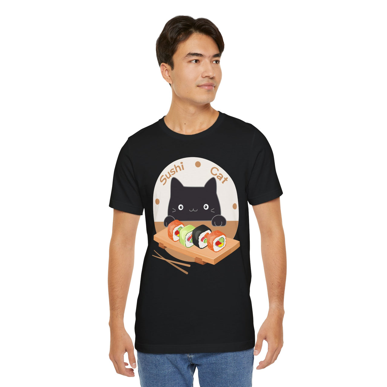 Funny Cat Shirt for Men and Women Short Sleeve Tee Cute Sushi Cat