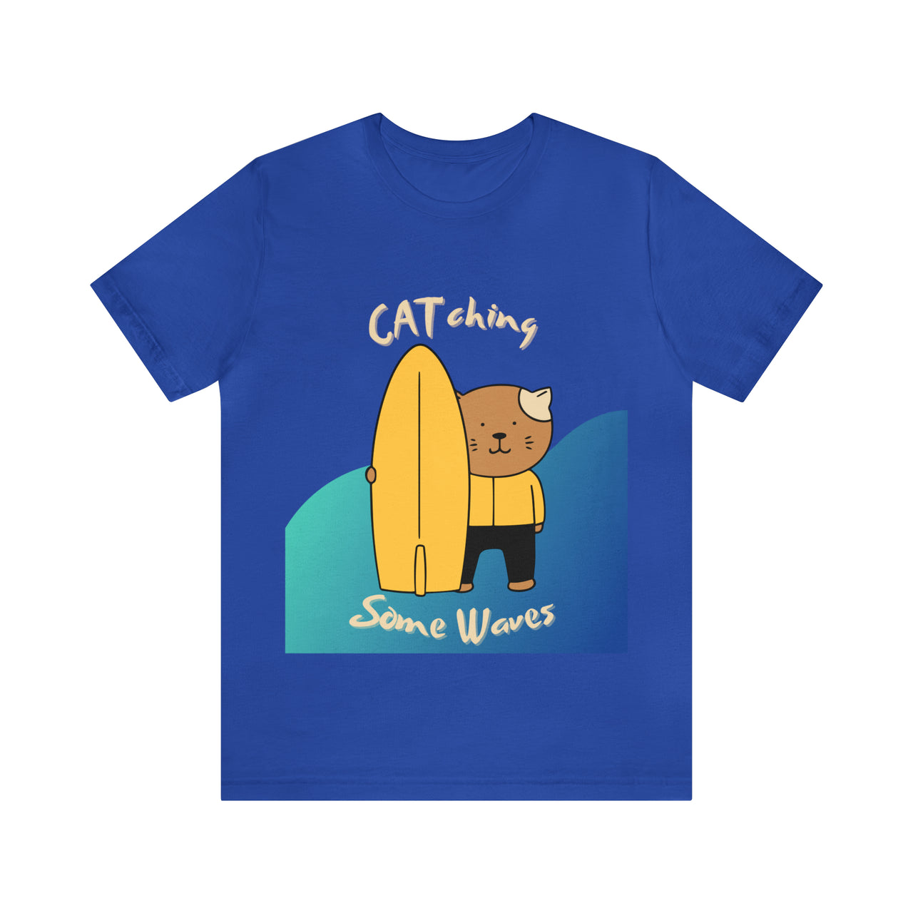 Cute Cat Shirt for Men and Women Short Sleeve Tee Surfing Cat Catching Waves