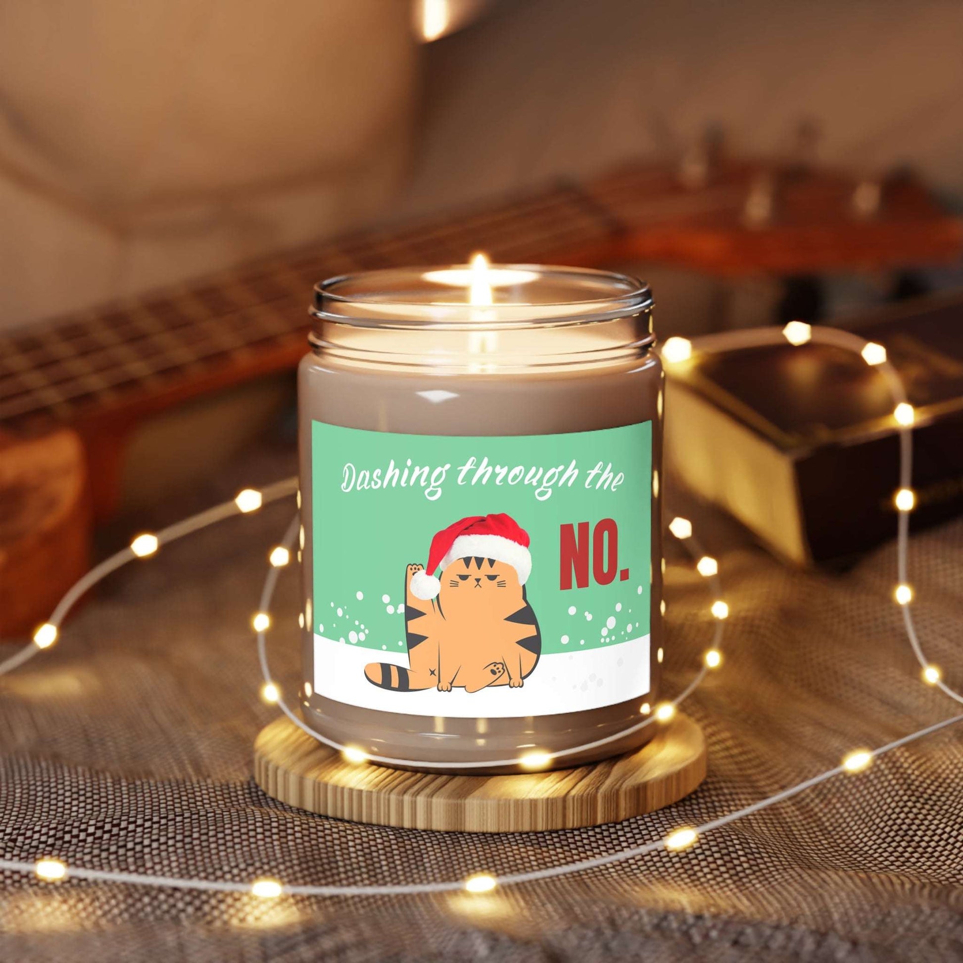 Funny Christmas Cat Scented Candle Dashing Through the No - Kittie Korner Printing LLC