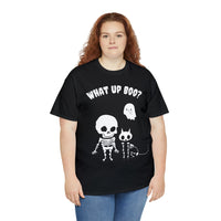 Thumbnail for What Up Boo Mens and Womens Cute Halloween Skeleton Cat Shirt Unisex Heavy Cotton Tee