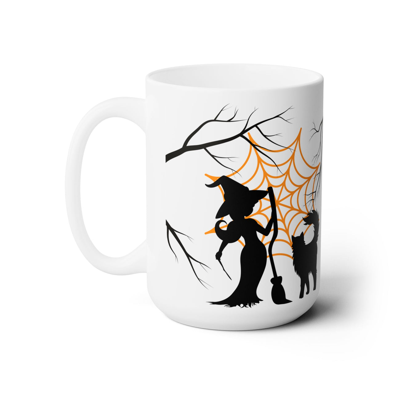 Halloween Better With a Cat Cute Witch White Ceramic Mug 15oz