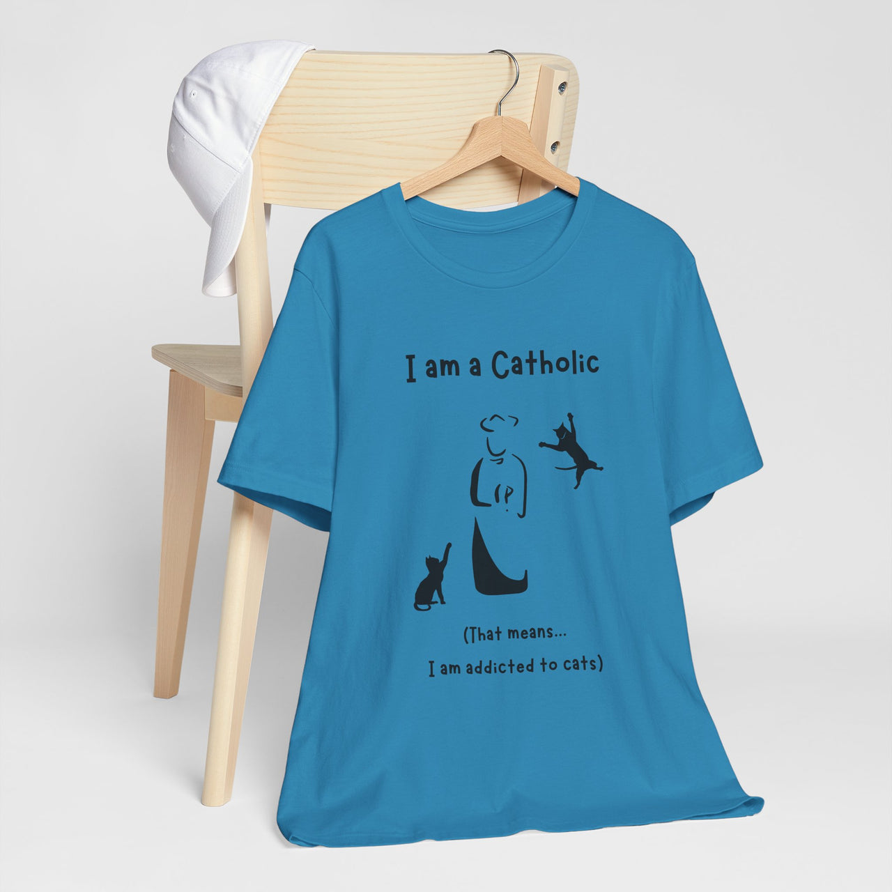 Cat Lover Unisex Tee - "I am a Catholic (that means I am addicted to cats)"