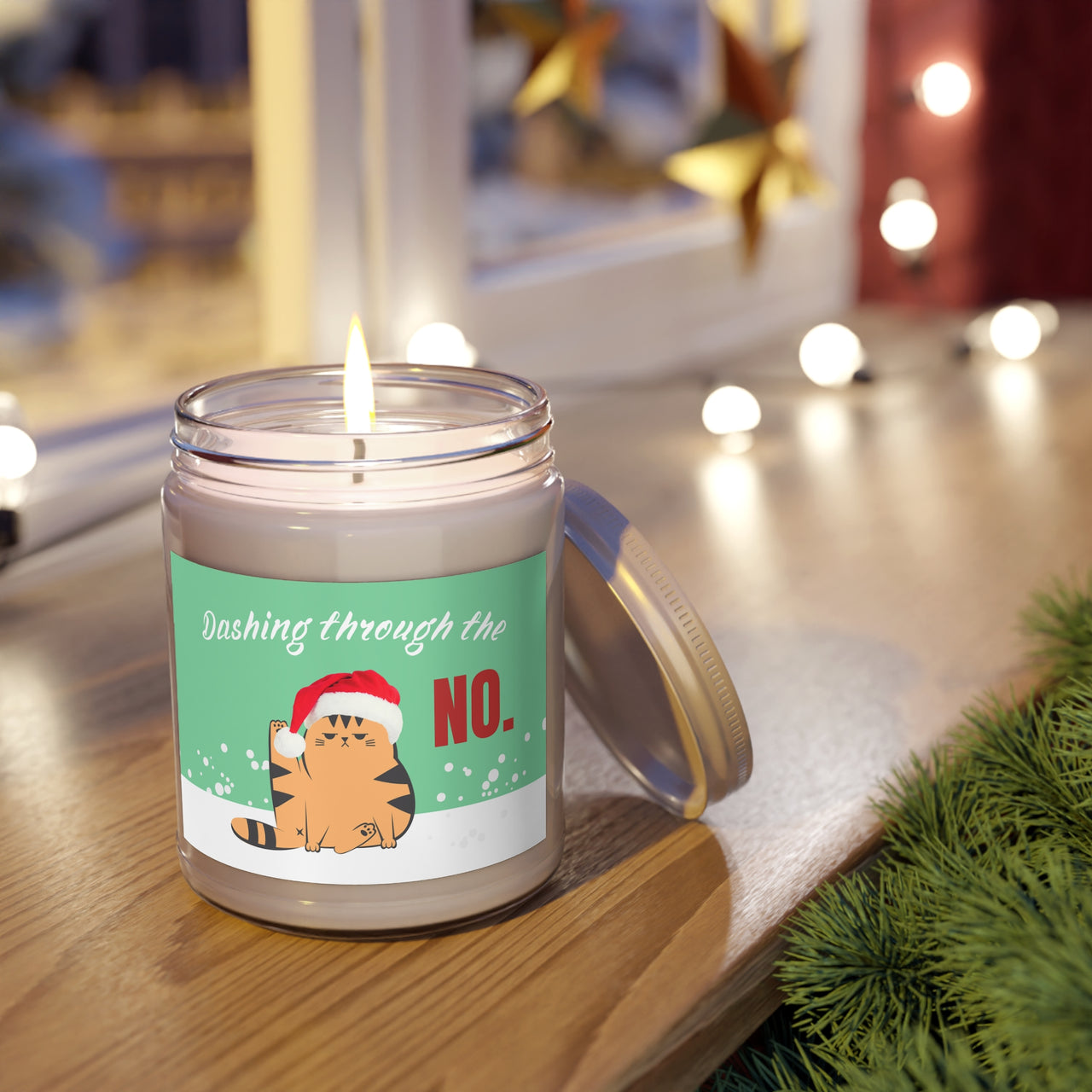 Funny Christmas Cat Scented Candle Dashing Through the No