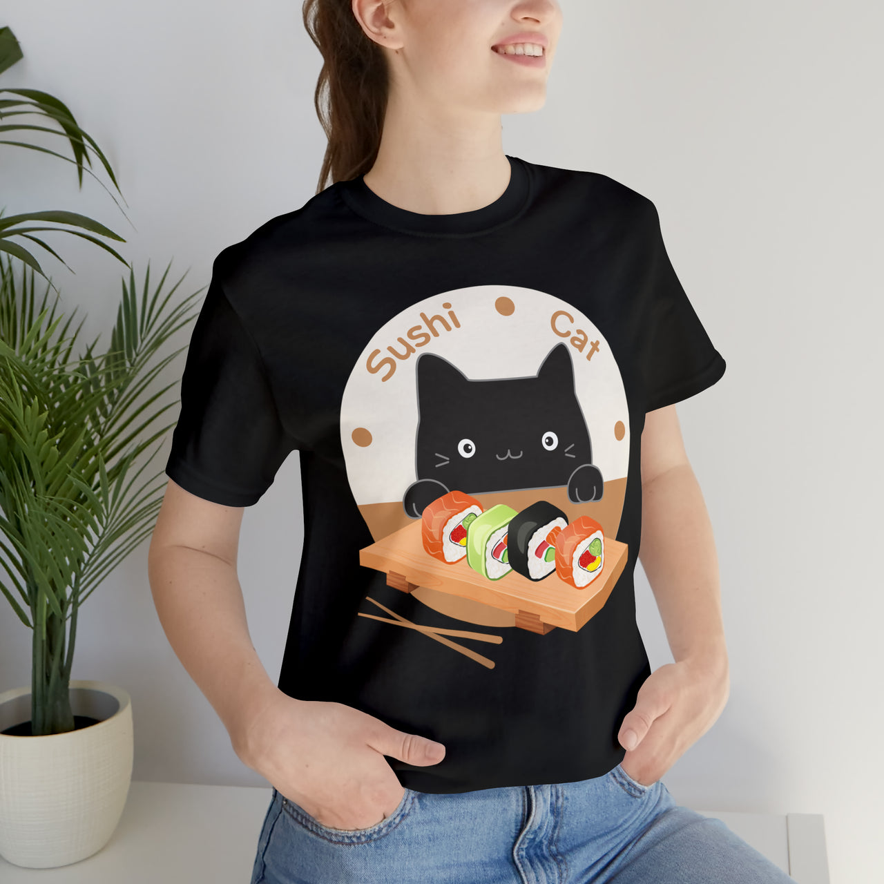 Funny Cat Shirt for Men and Women Short Sleeve Tee Cute Sushi Cat