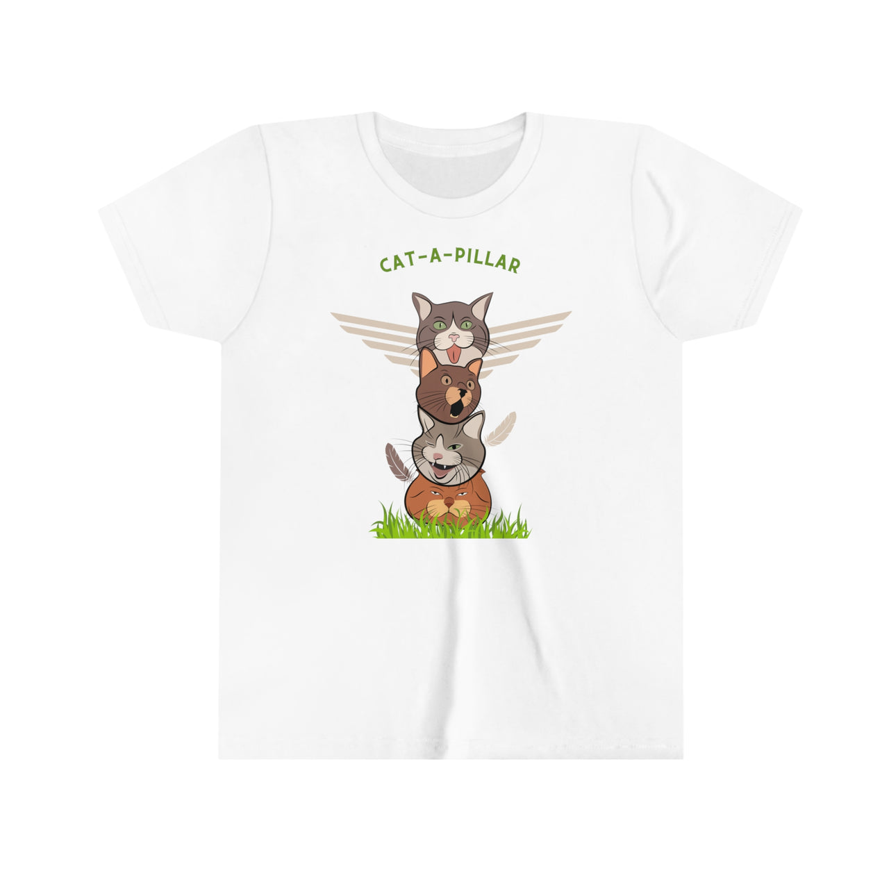 Funny Cat Shirt for Kids Youth Short Sleeve Tee Cat-a-pillar Two