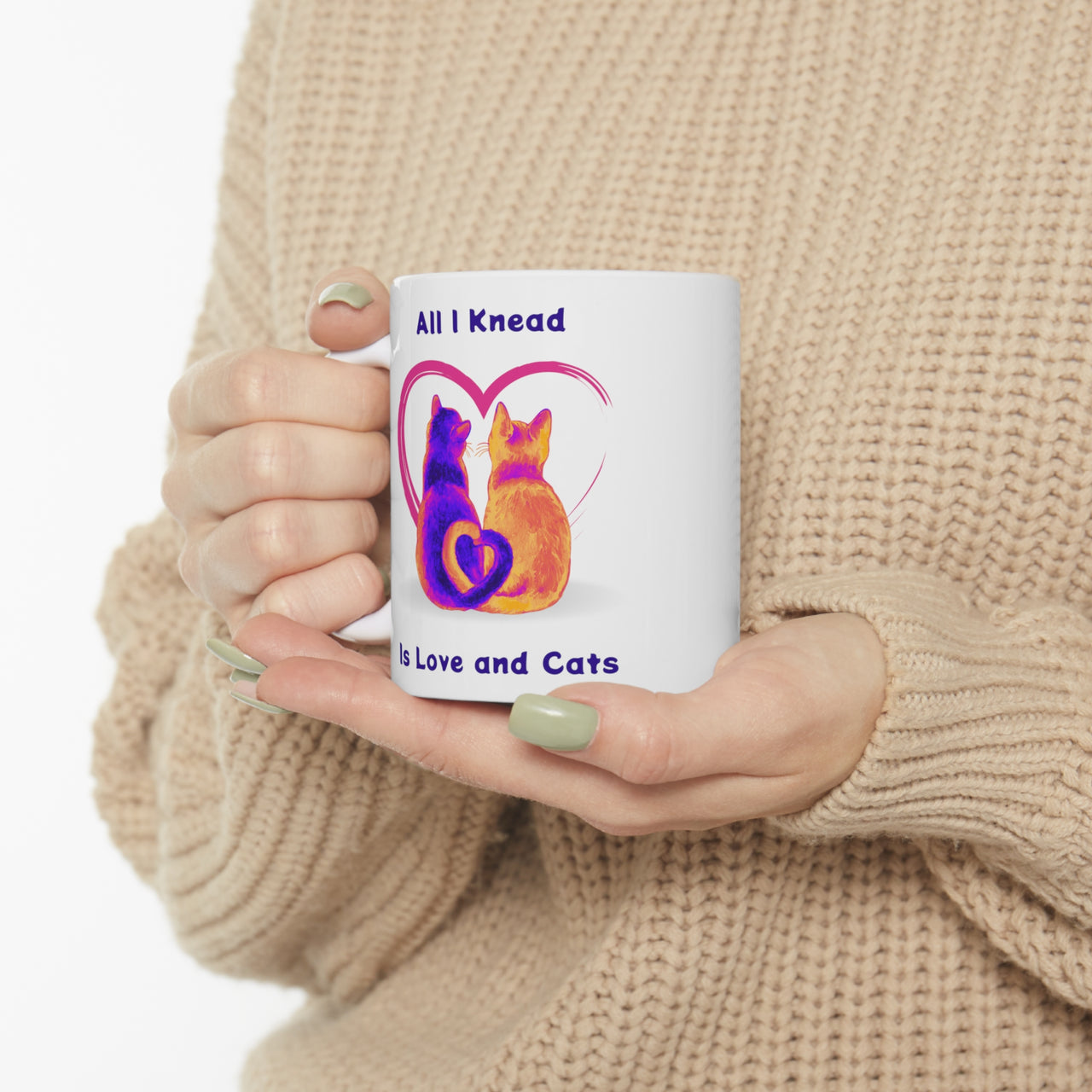 Mug Cute Cat White Ceramic 11oz Funny Love and Cats