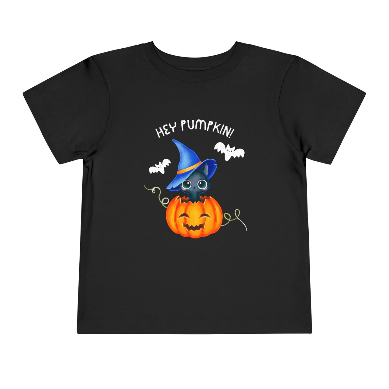 Hey Pumpkin Cute Halloween Toddler Short Sleeve Cat Witch Tee