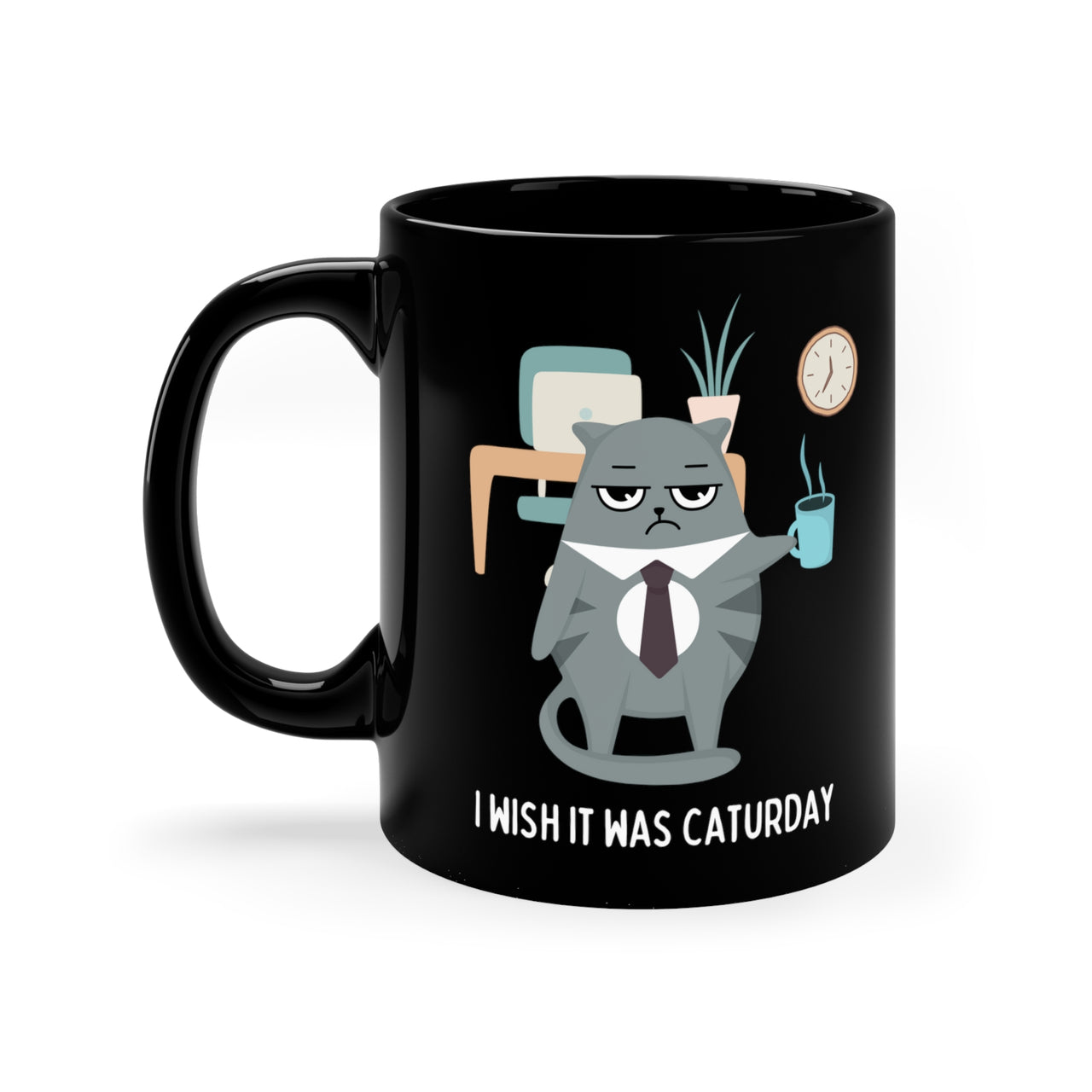 Mug Black Cat Ceramic Coffee 11oz Microwave Dishwasher Safe Caturday Wish