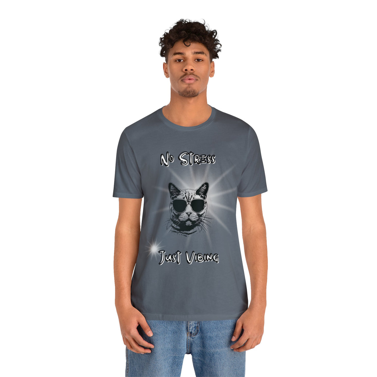 Funny Men's and Women's Cat Shirt Graphic Tee No Stress Just Vibing