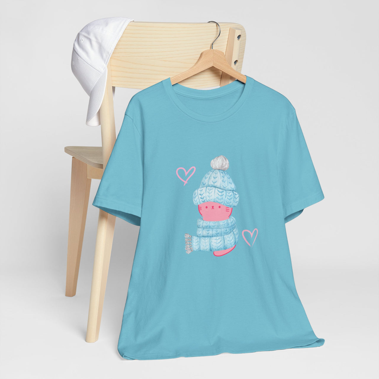 Cat Tee - Cute Winter Pink Cat Design