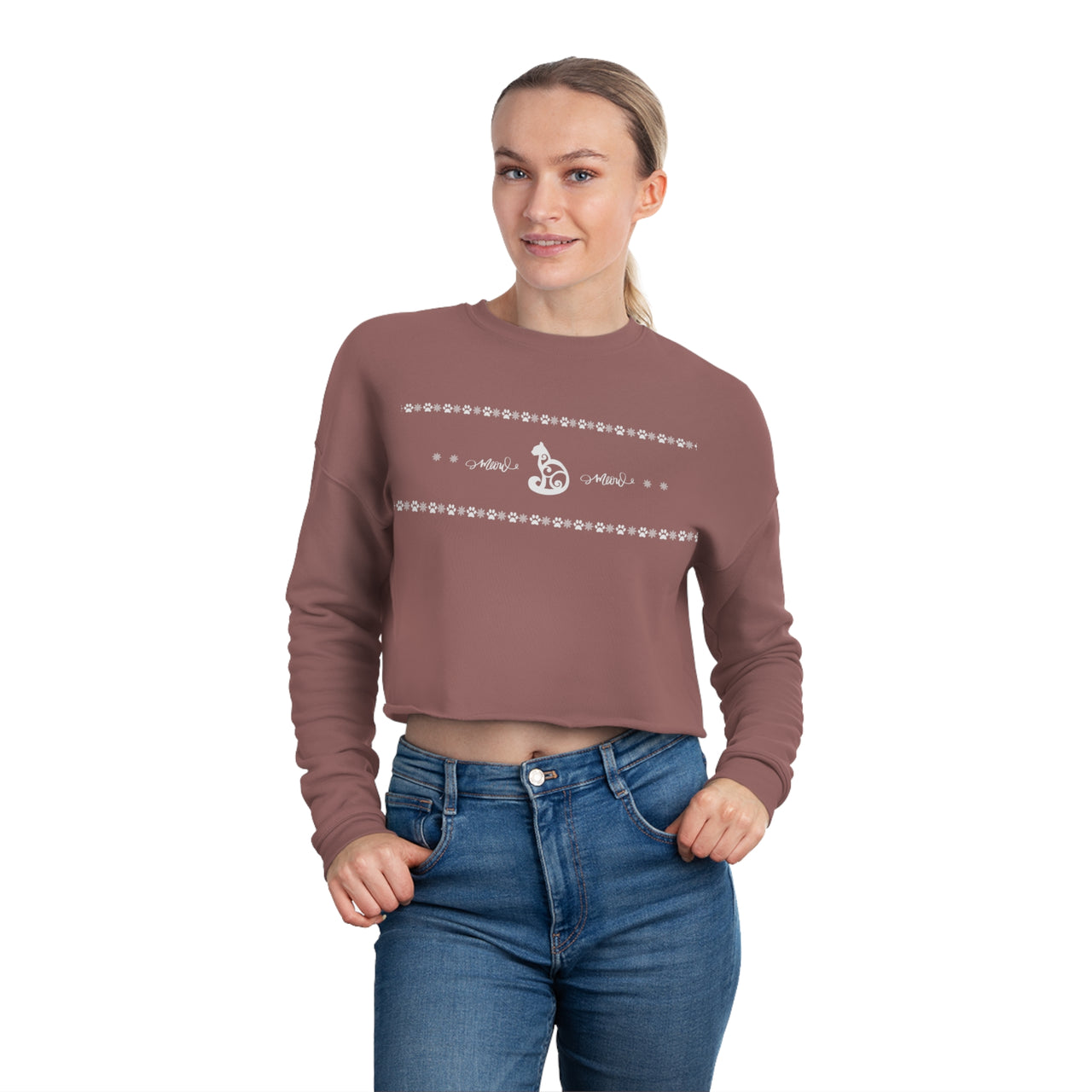 Women's Cropped Sweatshirt Snowflake Cat