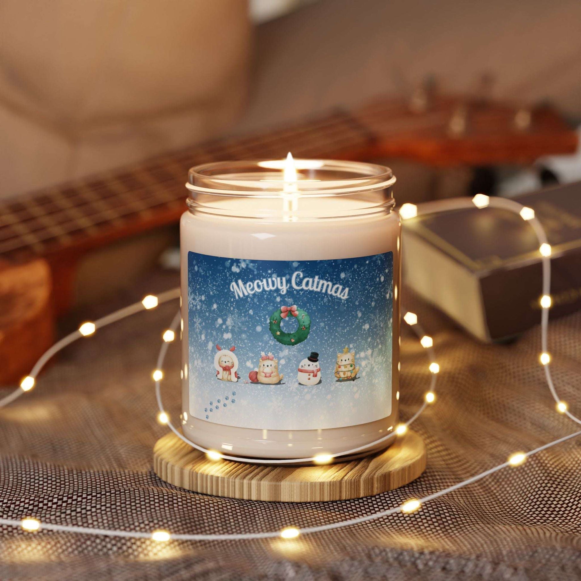 Soy Candle Meowy Catmas Design - Kittie Korner Printing LLC