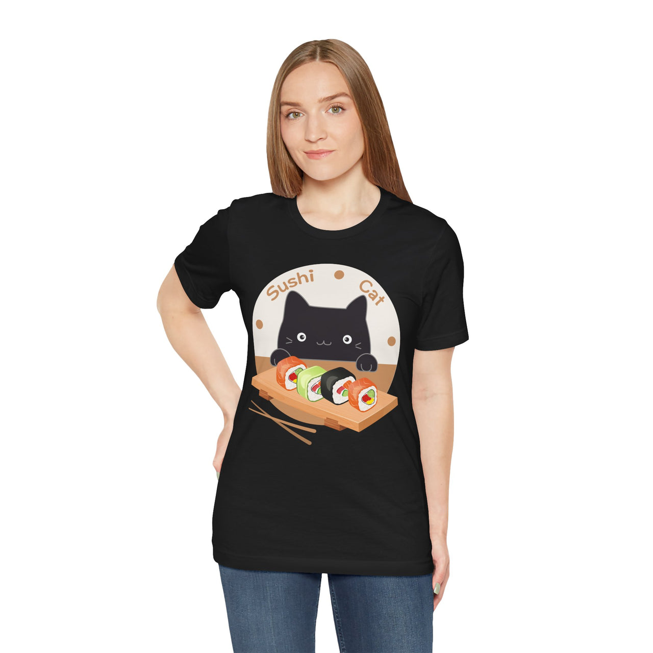 Funny Cat Shirt for Men and Women Short Sleeve Tee Cute Sushi Cat