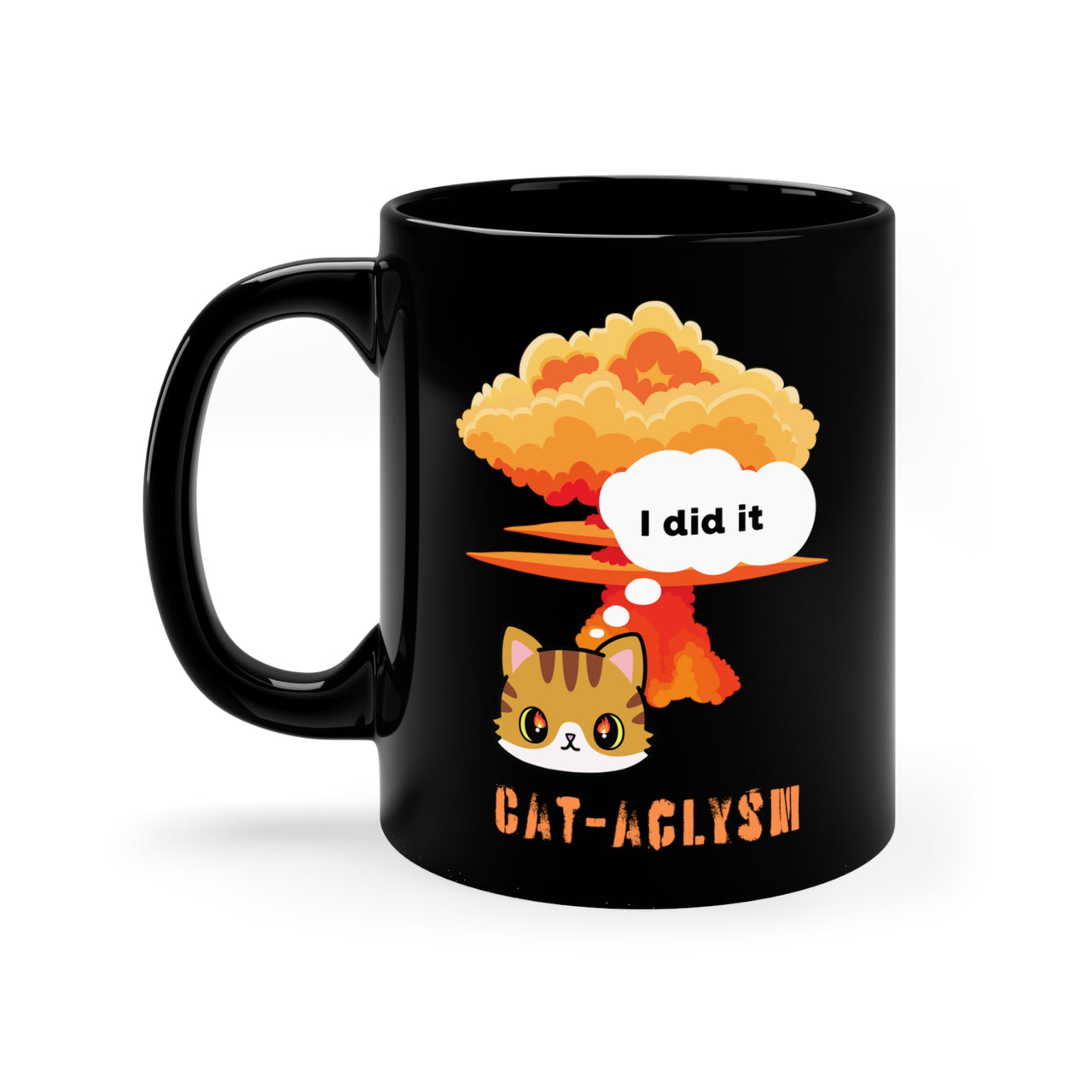 Mug Black Ceramic Coffee 11oz Microwave Dishwasher Safe Cat-aclysm