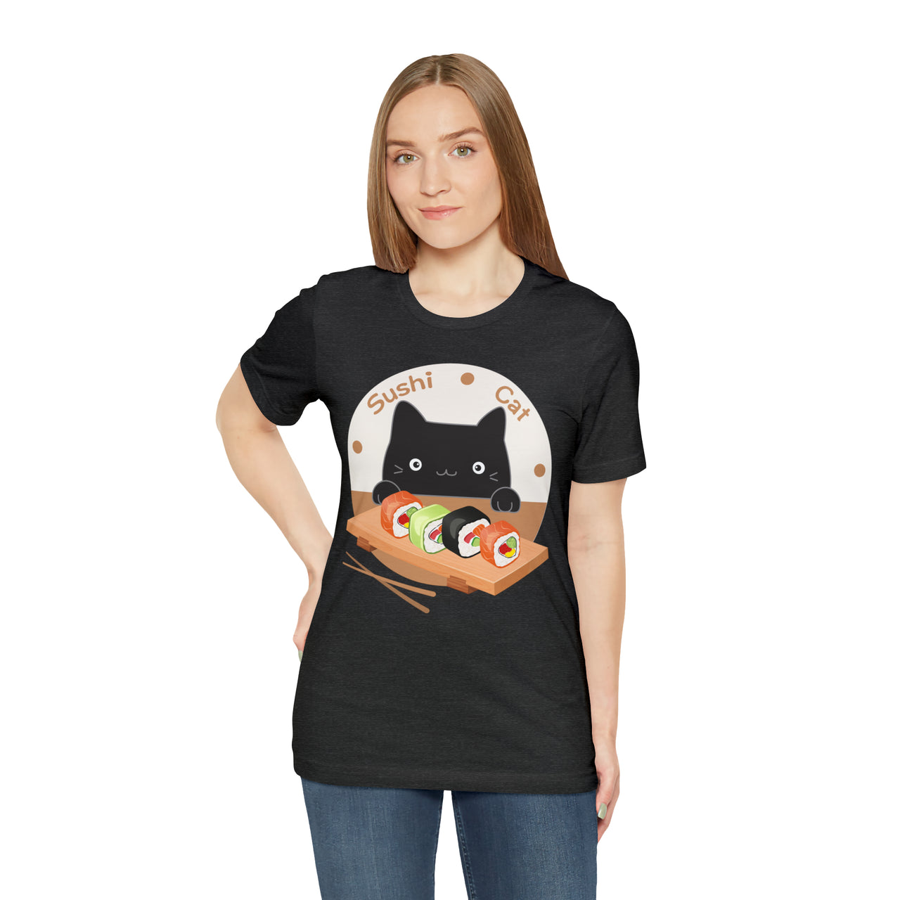 Funny Cat Shirt for Men and Women Short Sleeve Tee Cute Sushi Cat