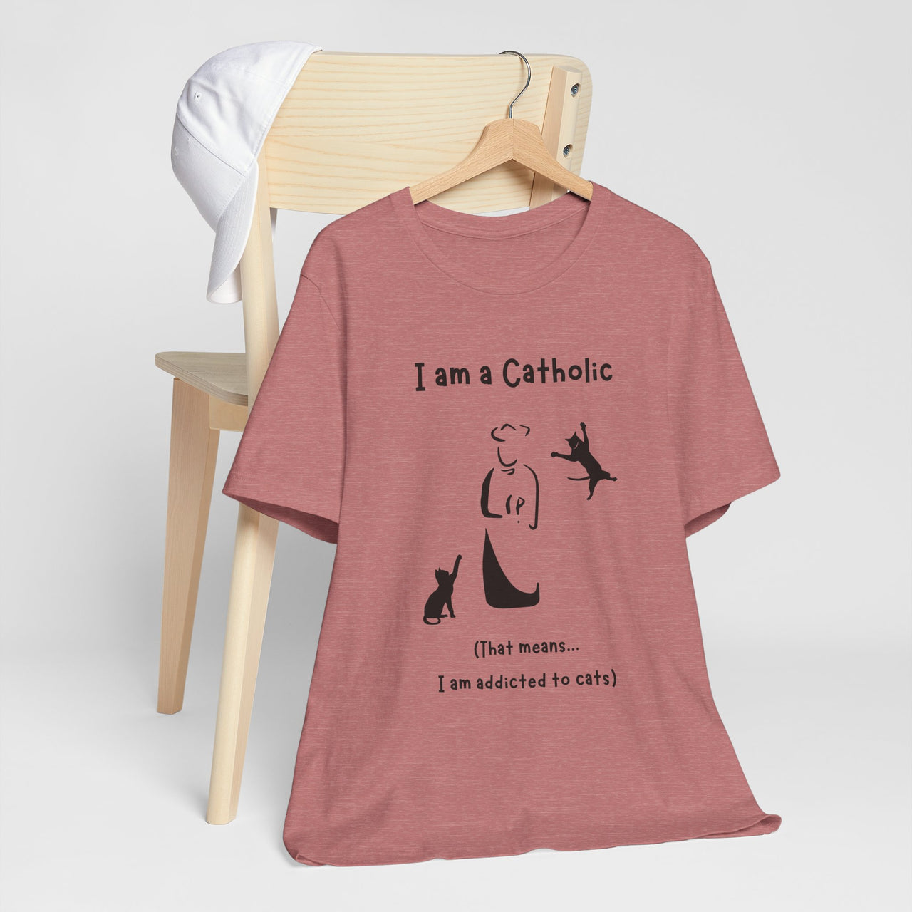 Cat Lover Unisex Tee - "I am a Catholic (that means I am addicted to cats)"