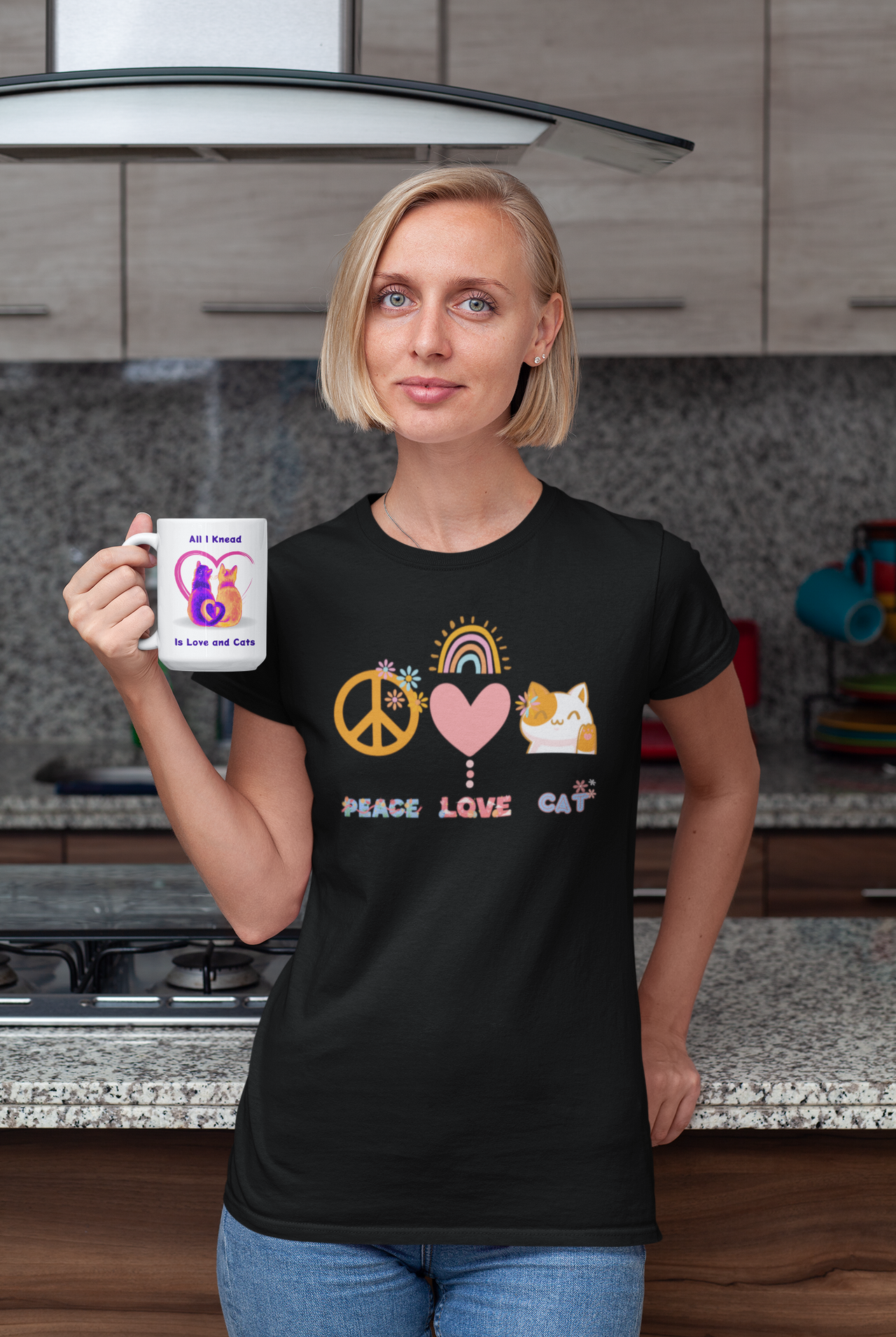 peace love cat women's cat t-shirt, cute cat shirt for women, cute cat t-shirt for teen girls