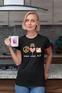 Thumbnail for peace love cat women's cat t-shirt, cute cat shirt for women, cute cat t-shirt for teen girls