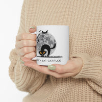 Thumbnail for Funny Halloween Cat Mug Ceramic 11oz Bat Catitude