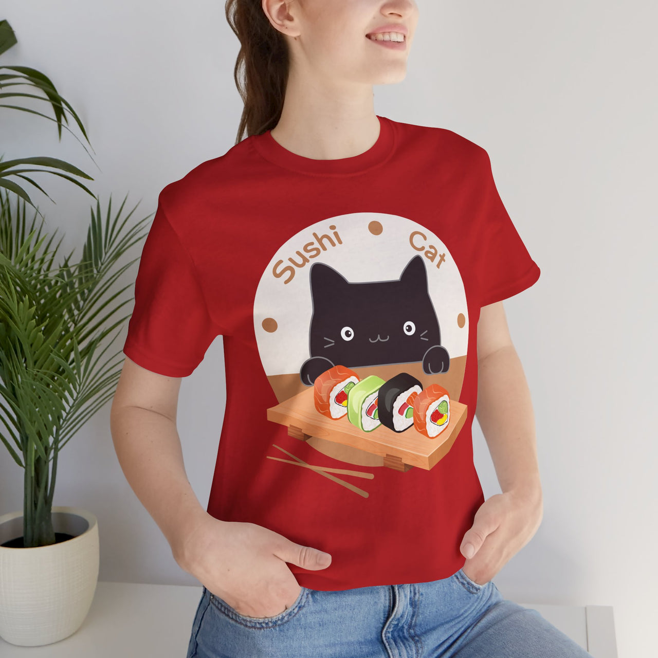 Funny Cat Shirt for Men and Women Short Sleeve Tee Cute Sushi Cat