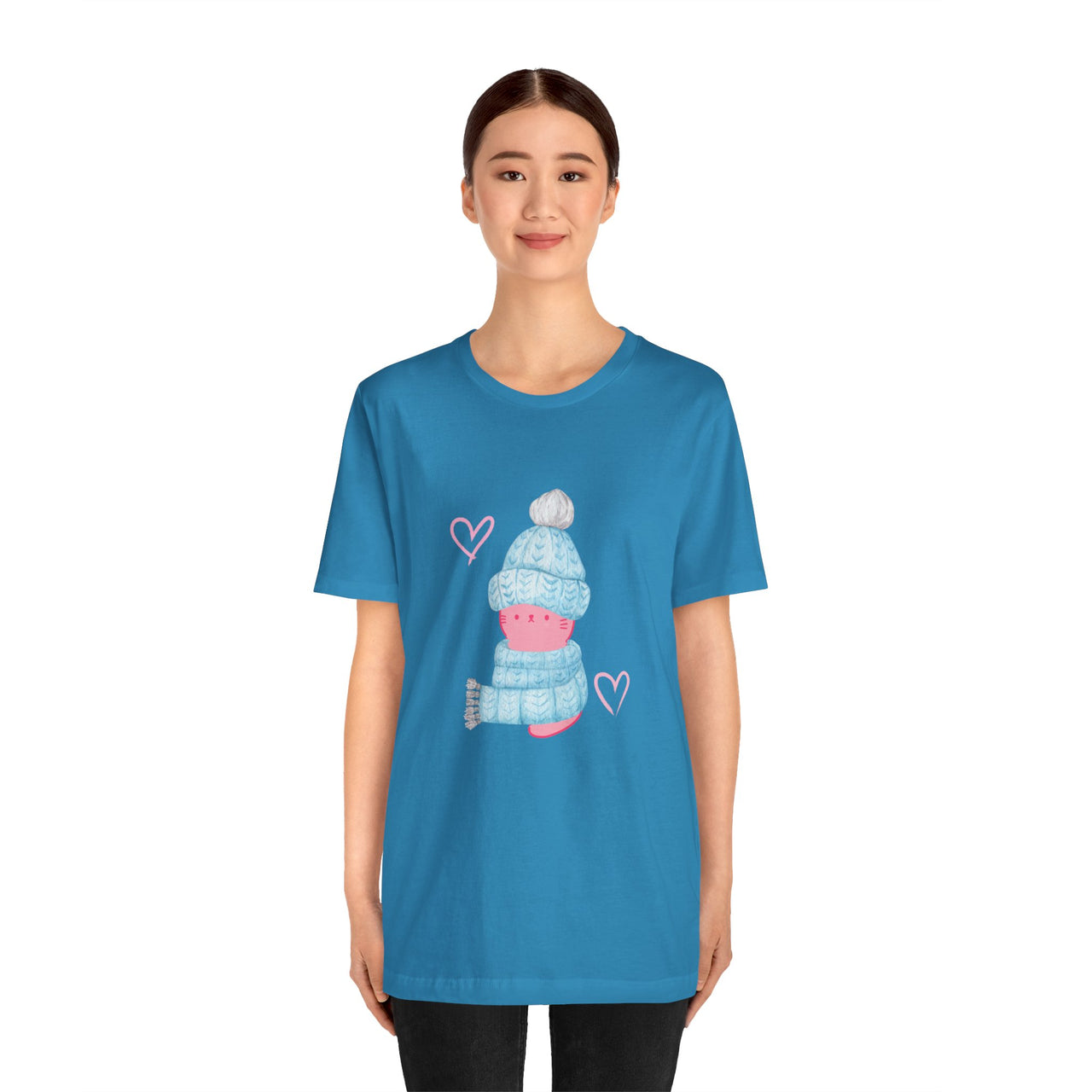 Cute Winter Pink Cat Women's Short Sleeve Tee