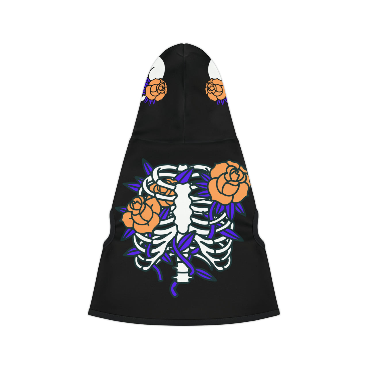 cat halloween hoodie with skeletons and roses