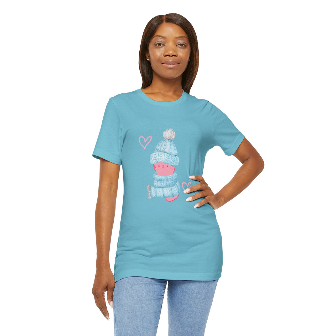 Cat Tee - Cute Winter Pink Cat Design