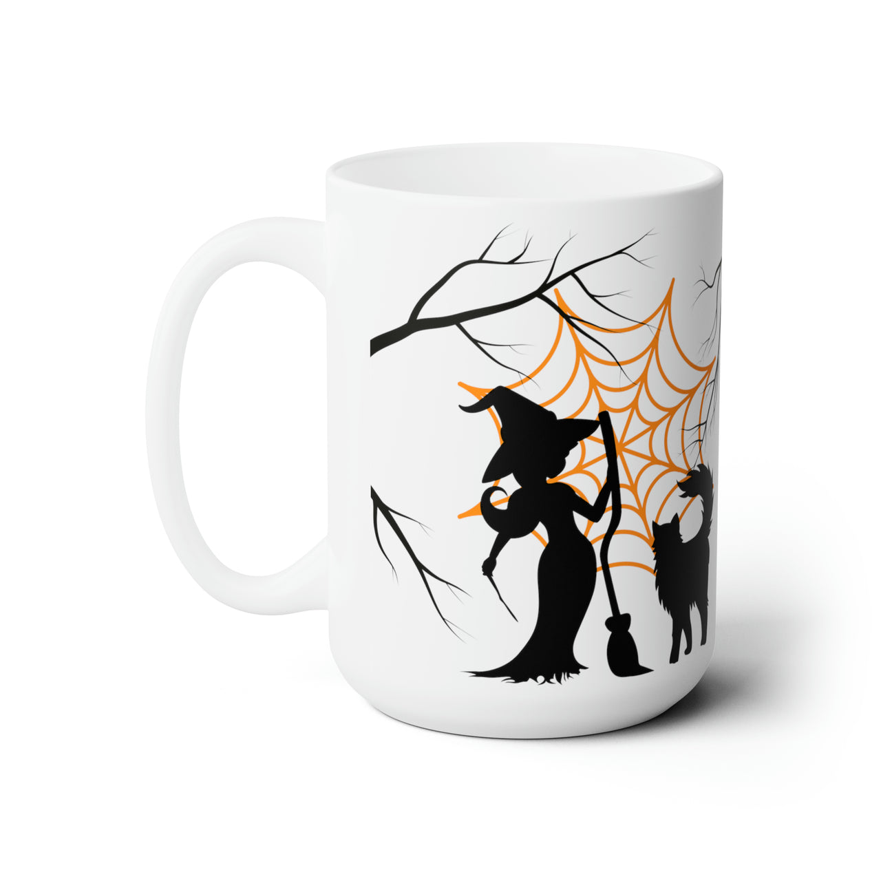 Halloween Better With a Cat Cute Witch White Ceramic Mug 15oz