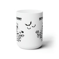 Thumbnail for Funny Halloween cat mug with spooky cat mummy image and the words 