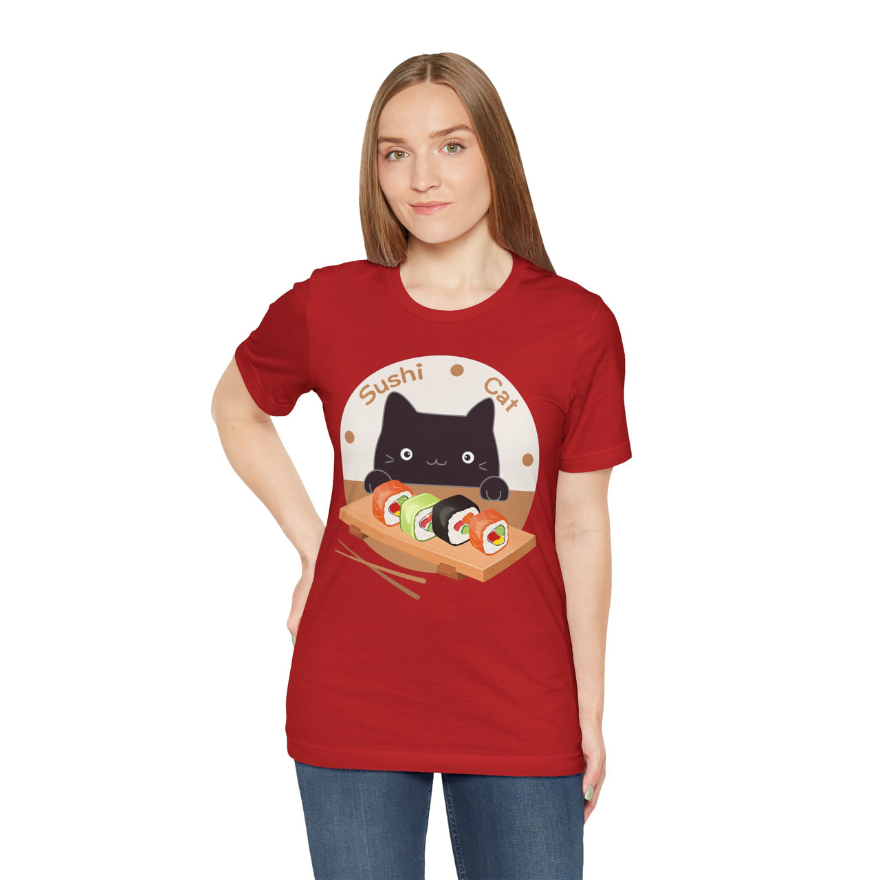 Funny Cat Shirt for Men and Women Short Sleeve Tee Cute Sushi Cat