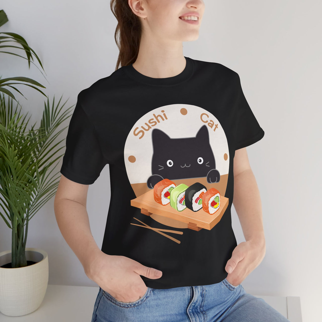 Funny Cat Shirt for Men and Women Short Sleeve Tee Cute Sushi Cat