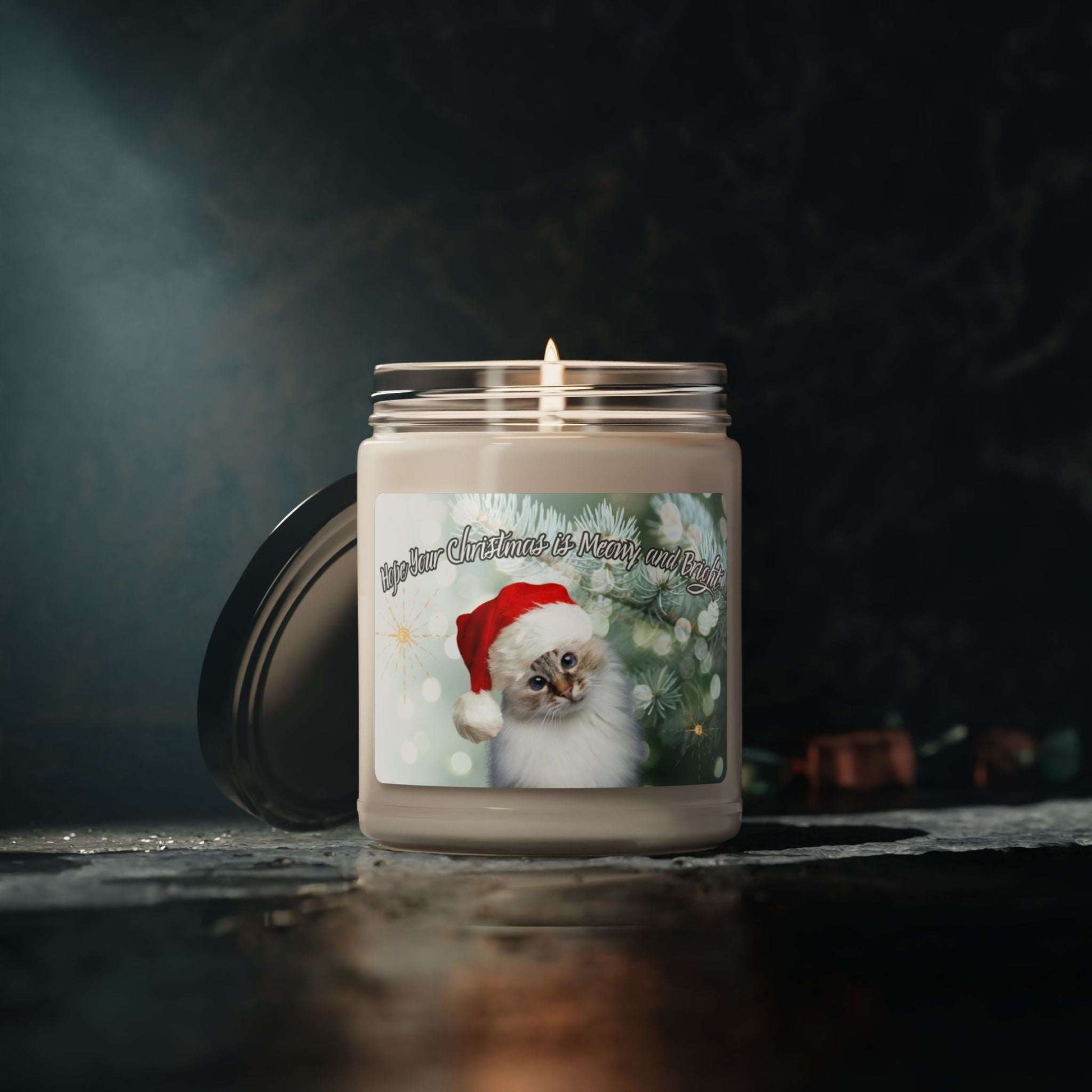 Soy Candle - Meowy and Bright Christmas Kitten Design - Kittie Korner Printing LLC