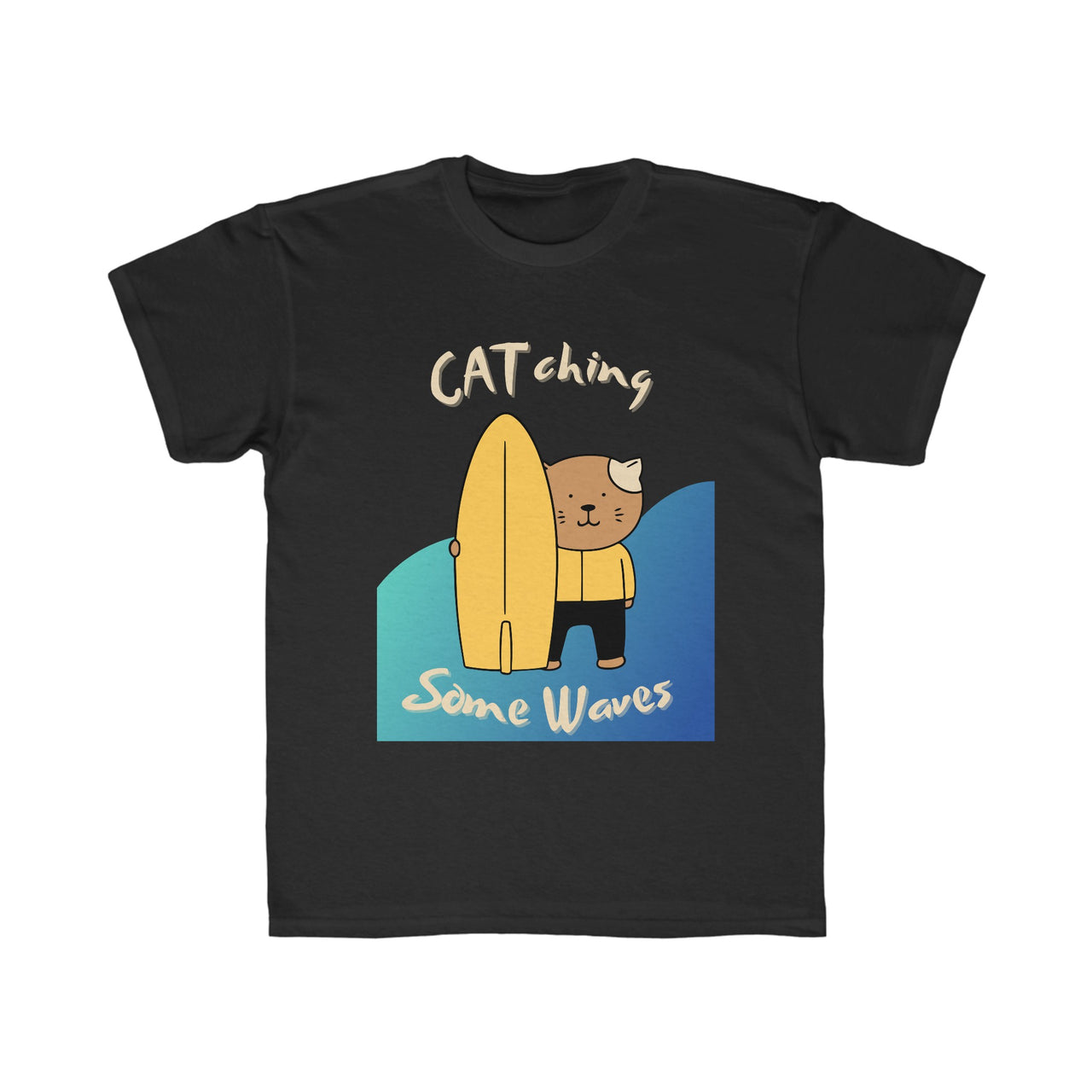 Surfing Cat Shirt for Kids Regular Fit Tee CATching Waves