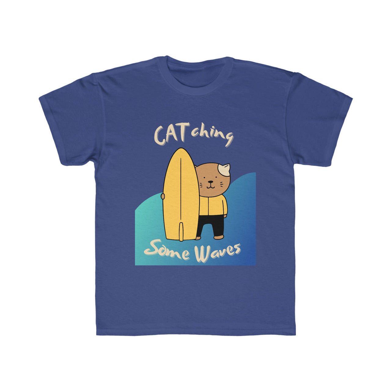 Surfing Cat Shirt for Kids Regular Fit Tee CATching Waves