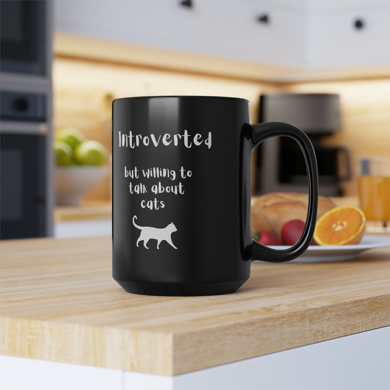 Black Ceramic Cat Mug 15oz Cute Cat Mug Introvert